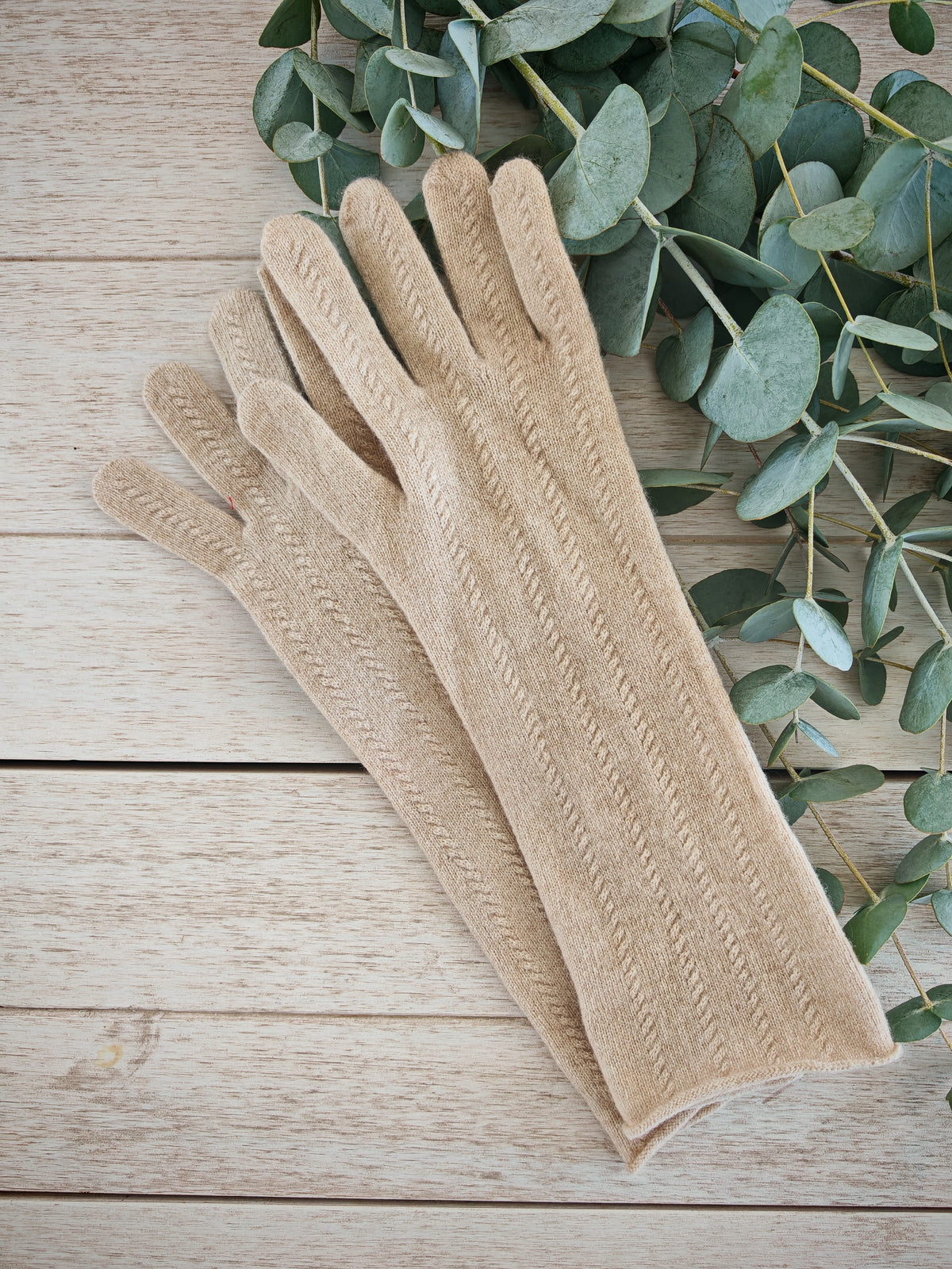 EVSEG Lange Kaschmirhandschuhe mit Strickmuster – Grau oder Beige