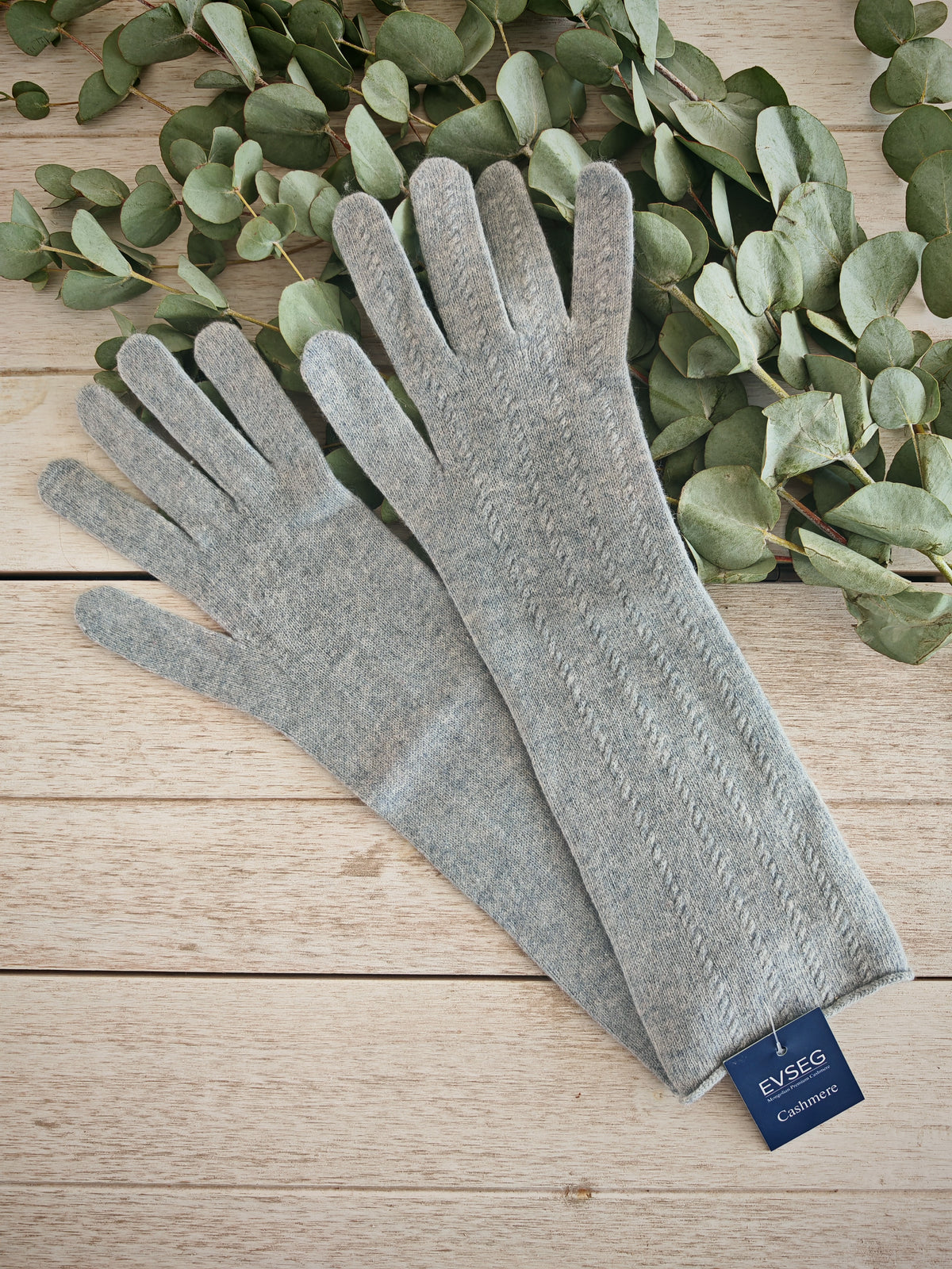 EVSEG Lange Kaschmirhandschuhe mit Strickmuster – Grau oder Beige